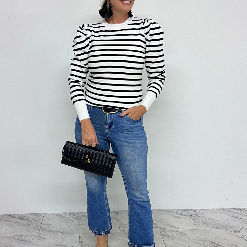 
                  
                    Harrison Stripe Puff Sleeve Sweater (Black)
                  
                