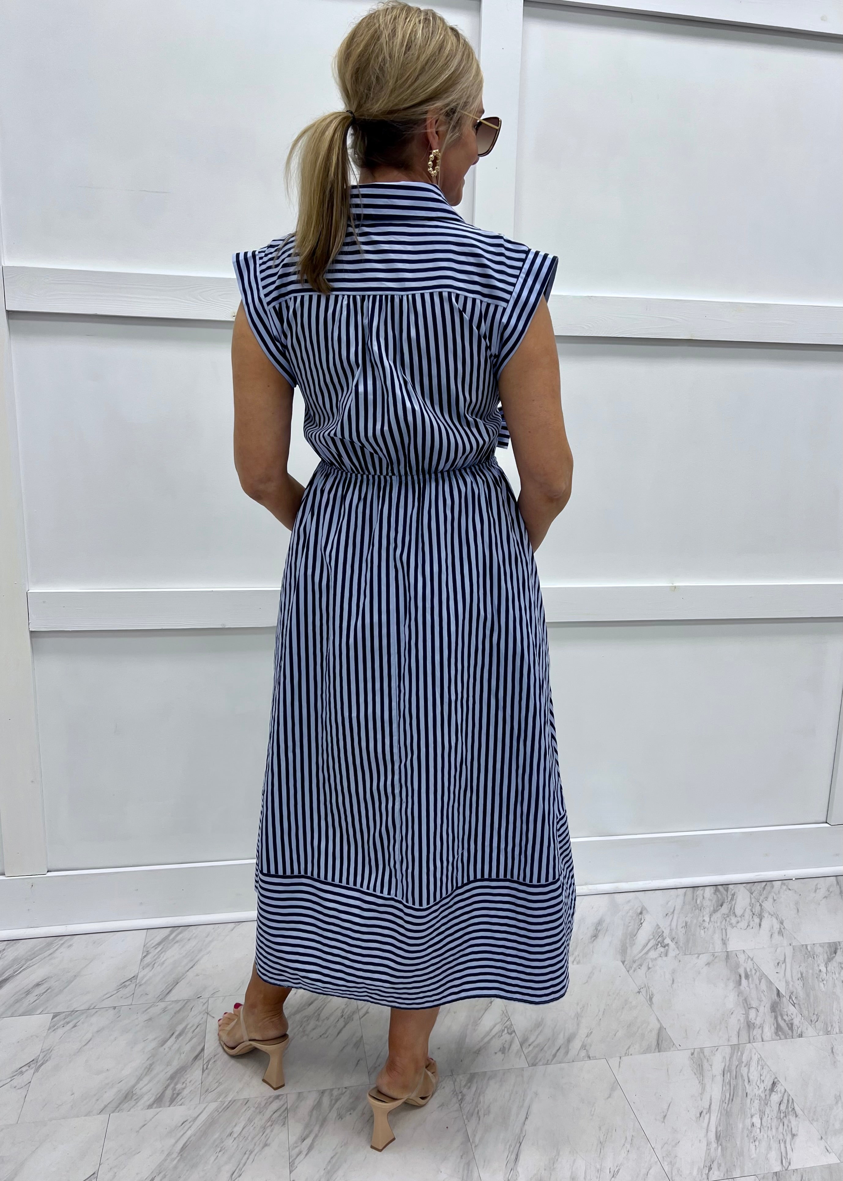 Mimi Stripe Dress (Navy) – shop chartreuse