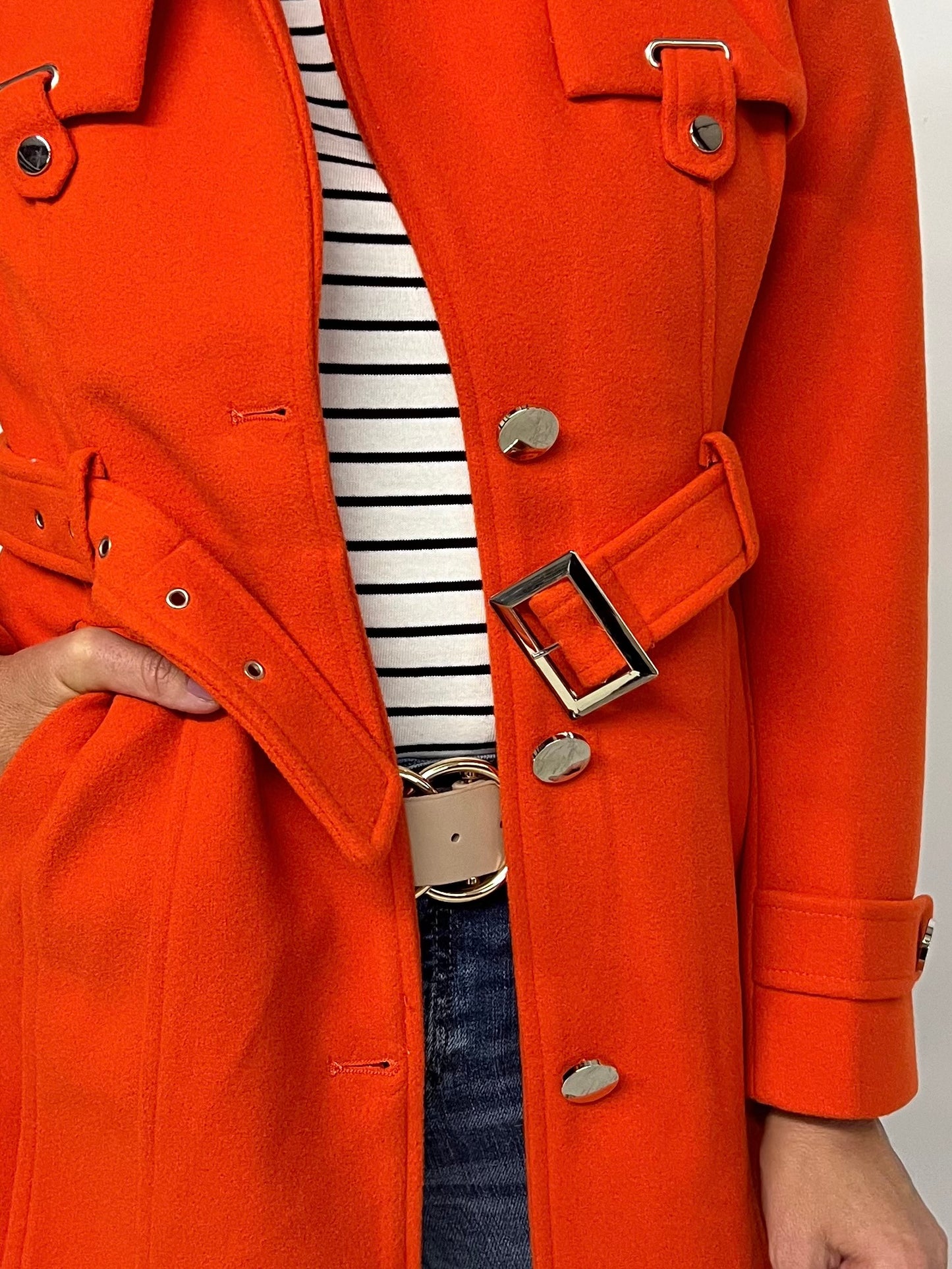 Avery Belted Coat (Orange) - FINAL SALE