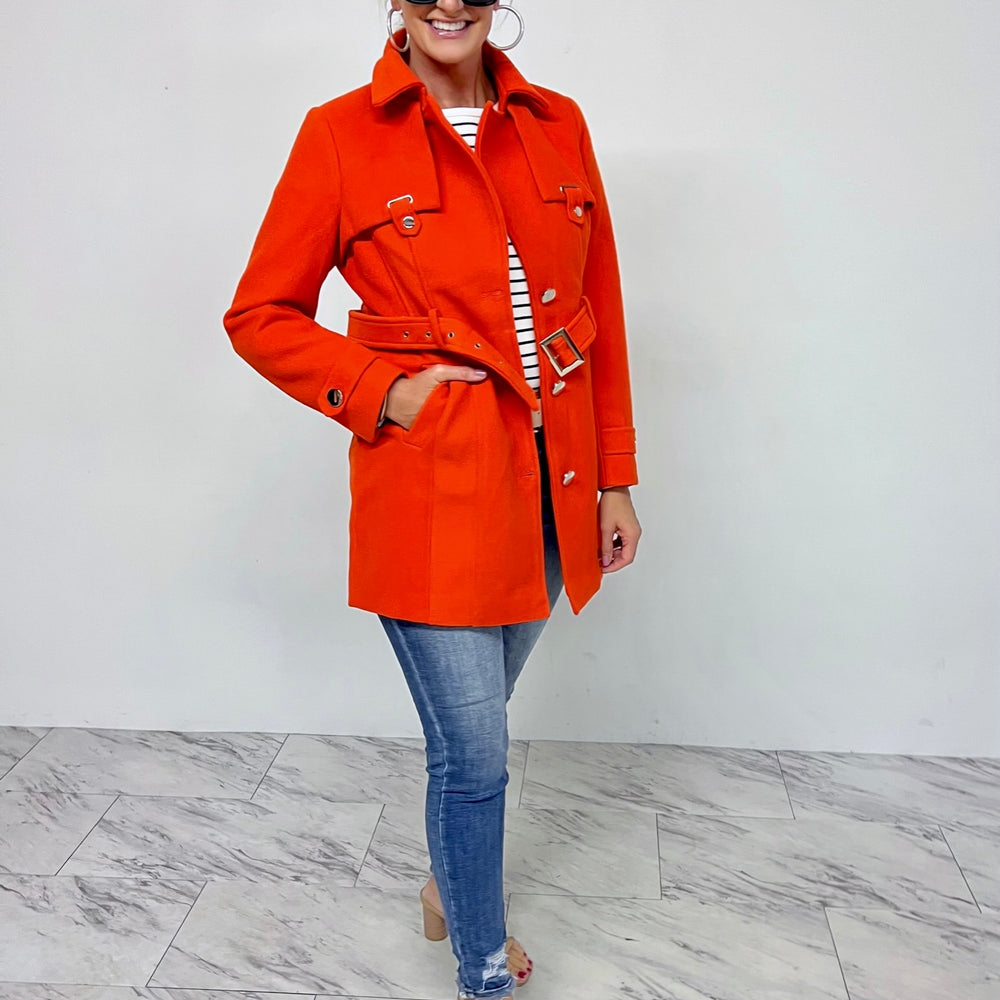 Avery Belted Coat (Orange) - FINAL SALE