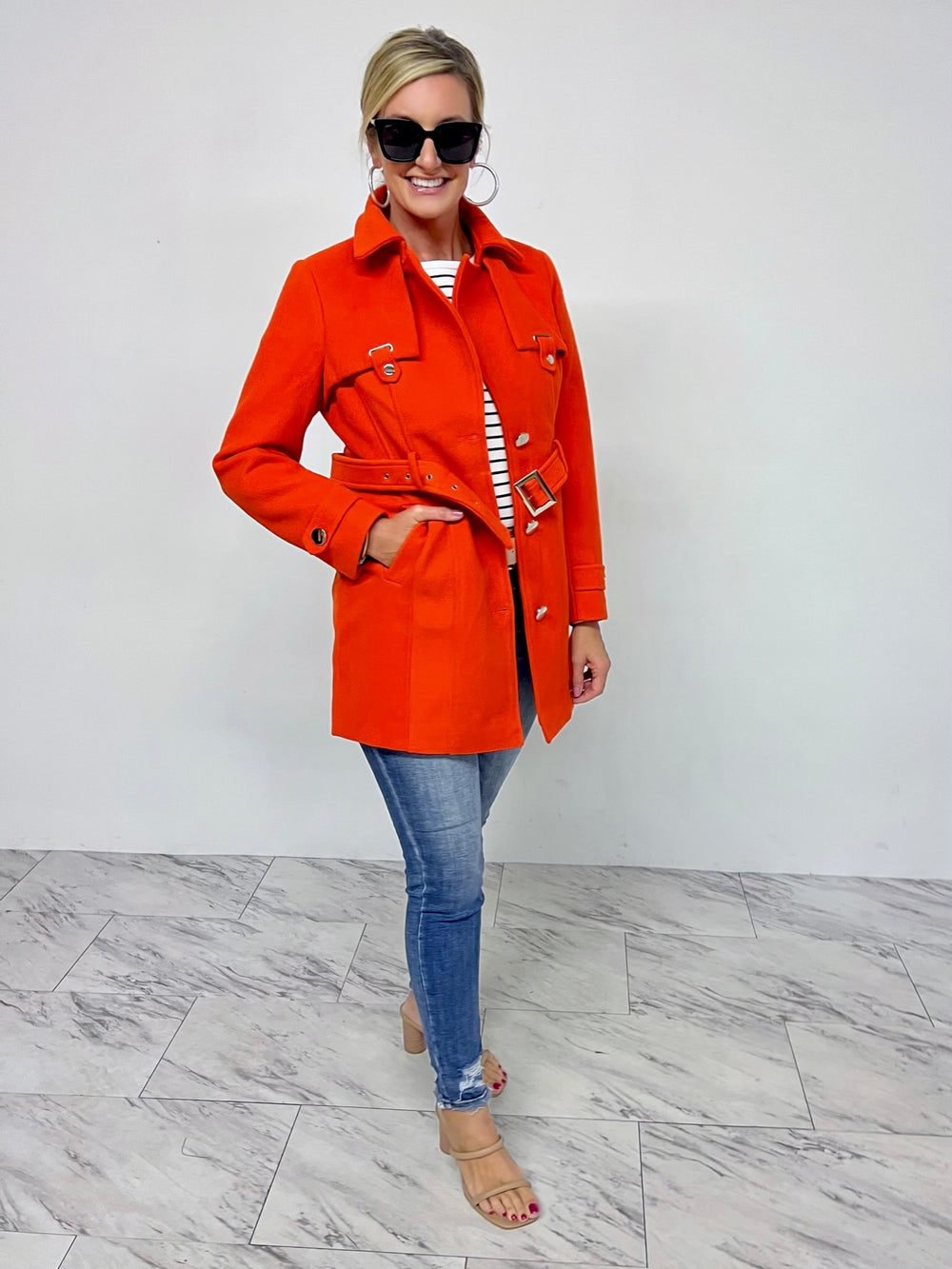 Avery Belted Coat (Orange) - FINAL SALE