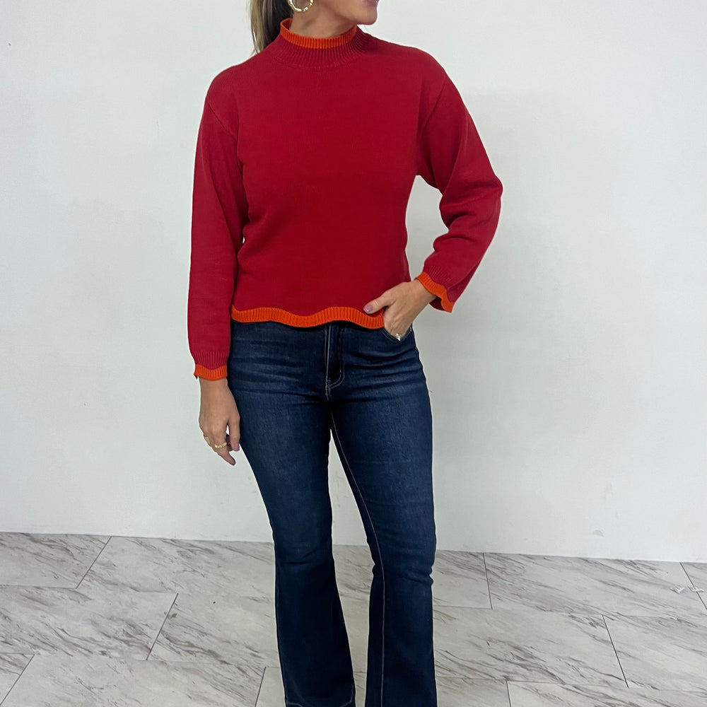 Macie Scallop Sweater (Red)