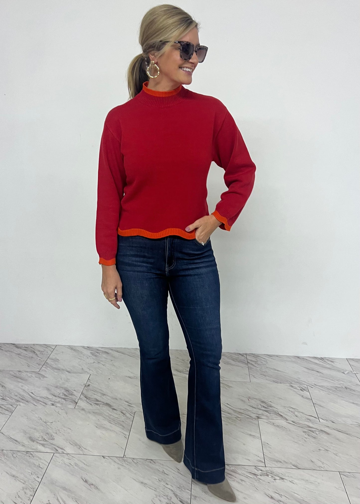 Macie Scallop Sweater (Red)