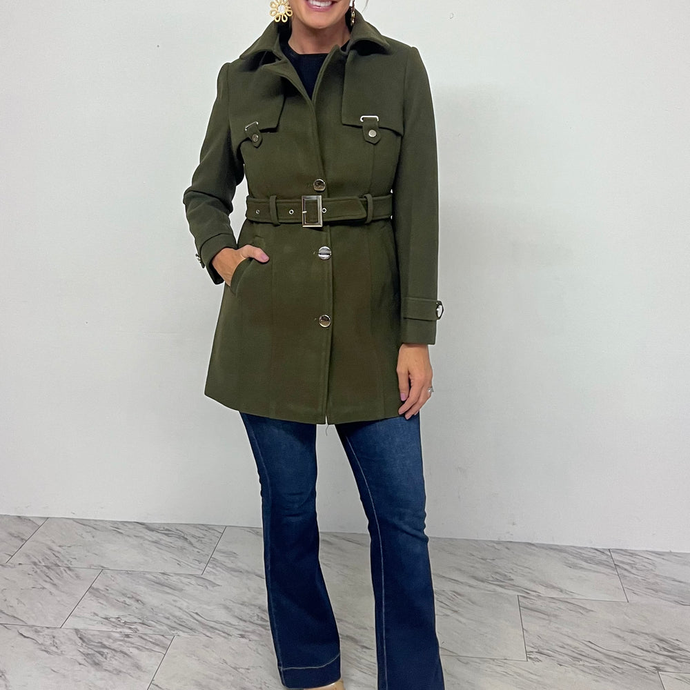 Avery Belted Coat (Olive) - FINAL SALE