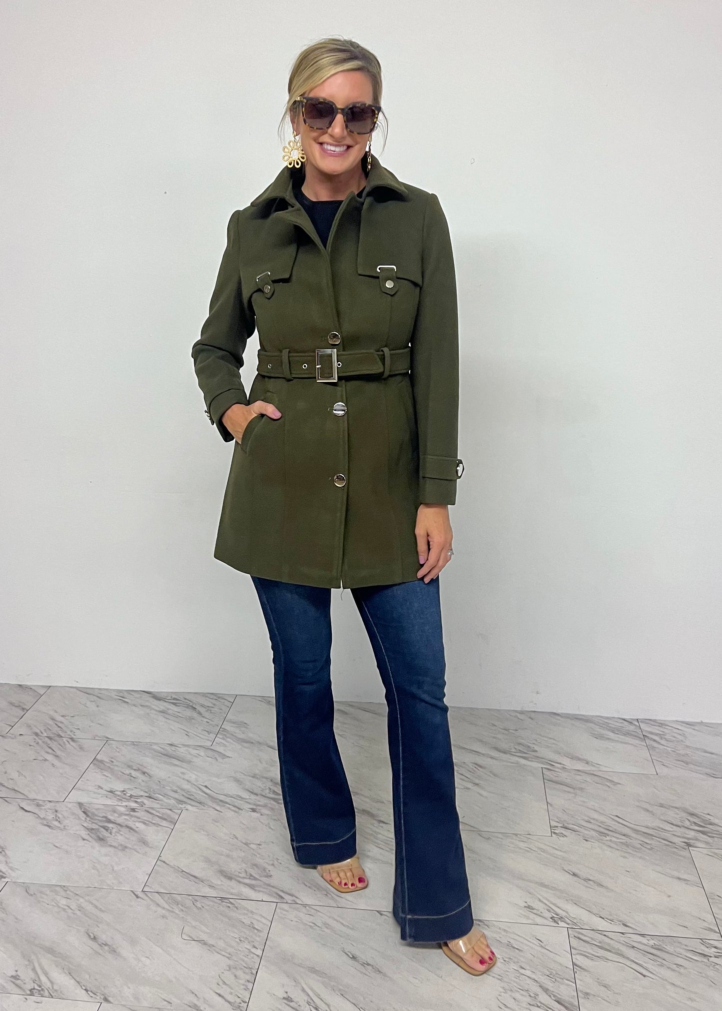 Avery Belted Coat (Olive) - FINAL SALE