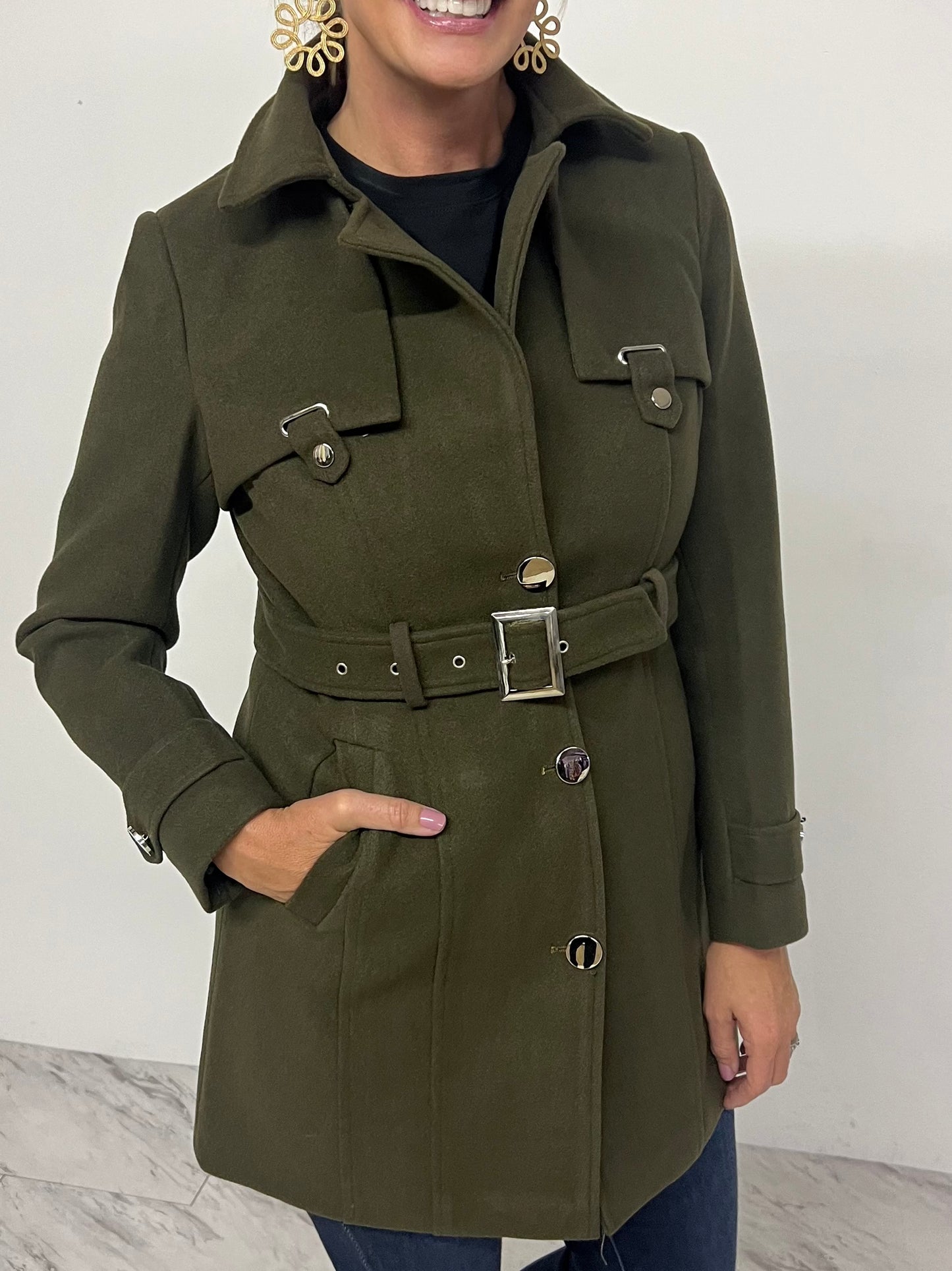 Avery Belted Coat (Olive) - FINAL SALE