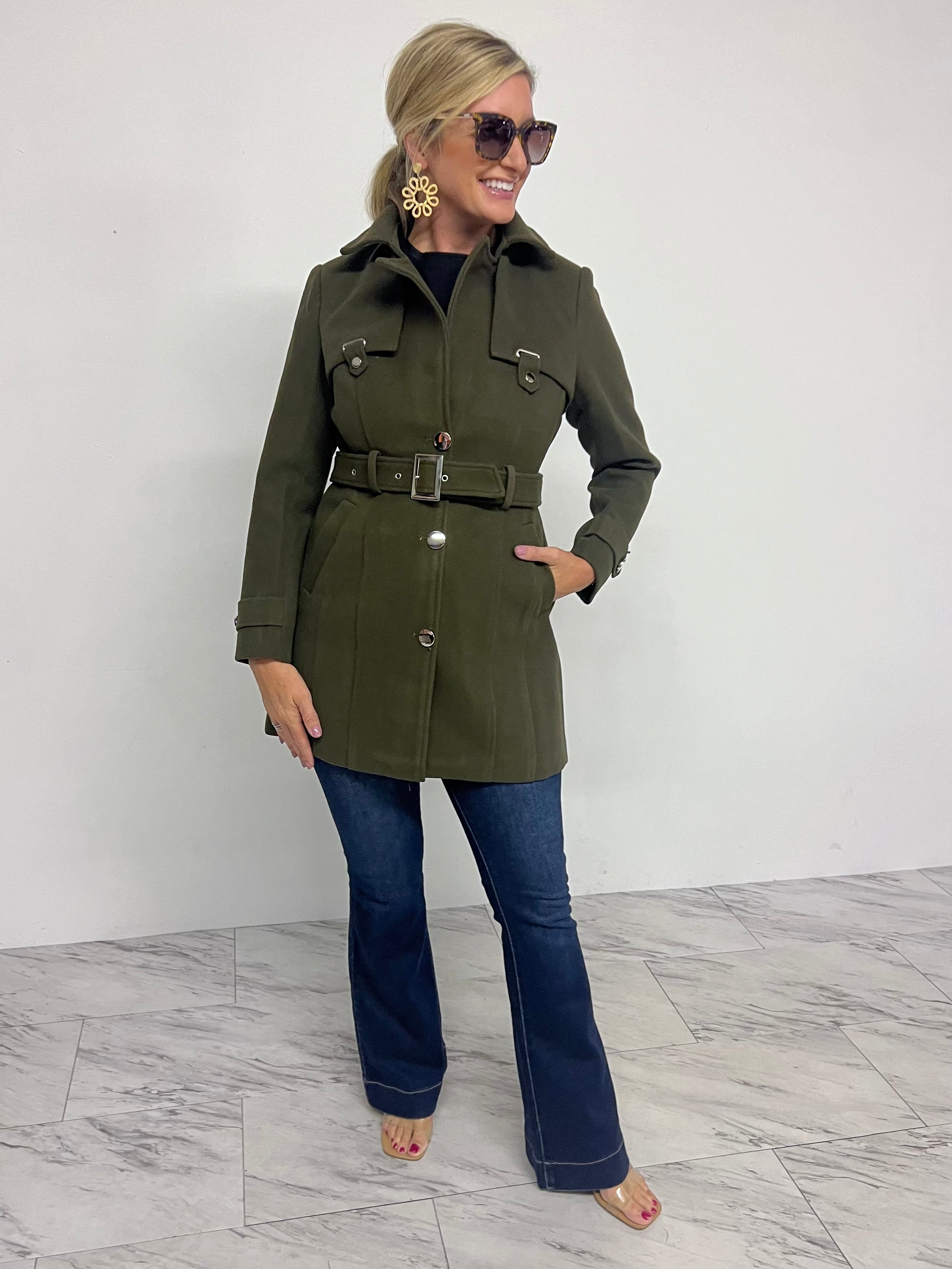 Avery Belted Coat (Olive) - FINAL SALE – shop chartreuse