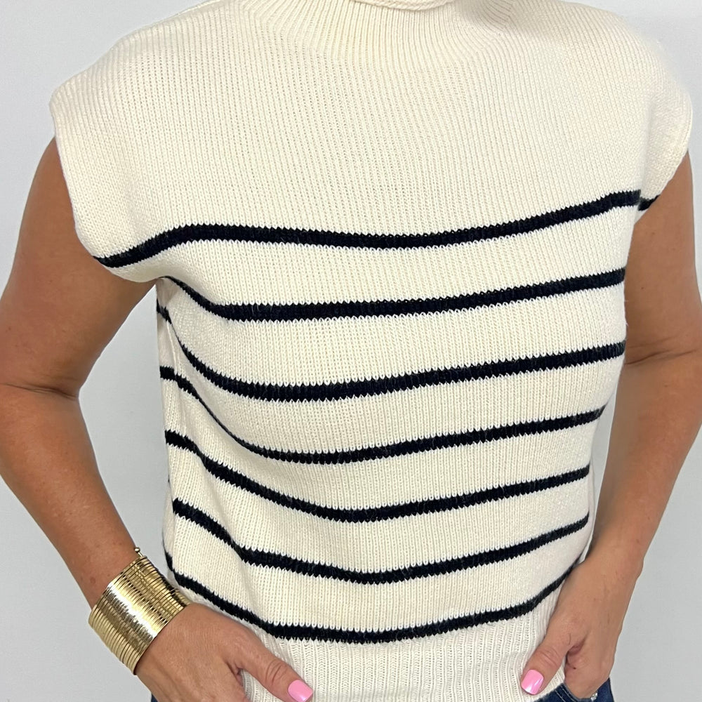 Waldorf Stripe Short Sleeve Sweater (Cream)