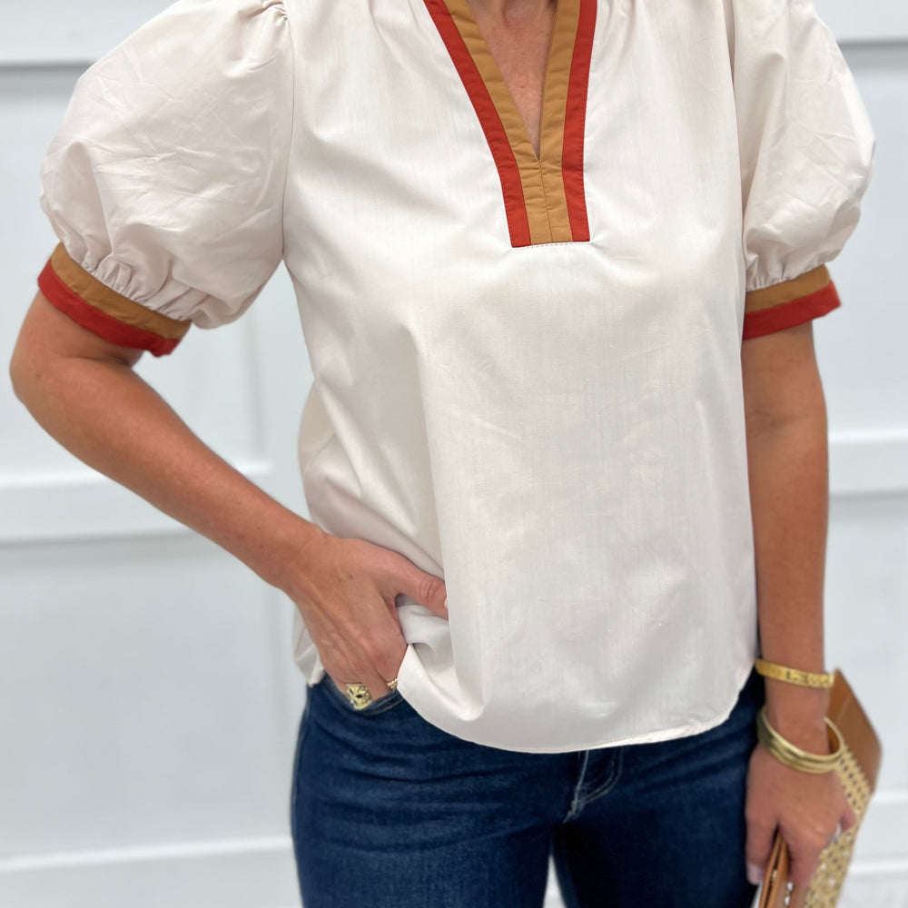 Can't Forget You Stripe Detail Top (Beige)