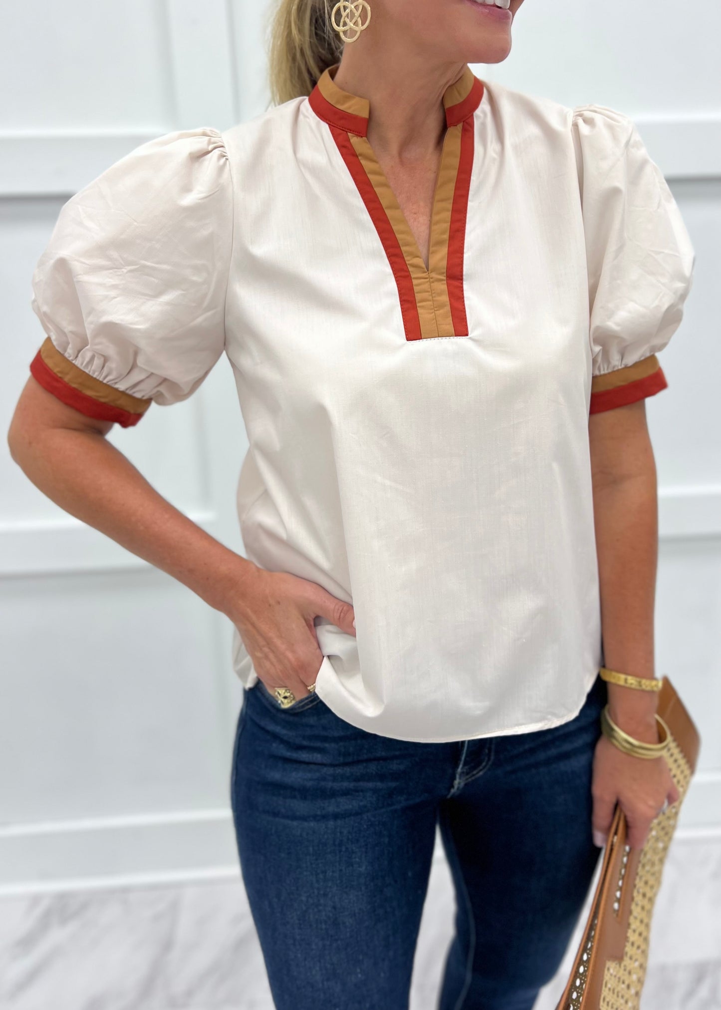 Can't Forget You Stripe Detail Top (Beige)