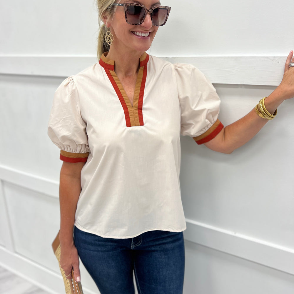 
                  
                    Can't Forget You Stripe Detail Top (Beige)
                  
                