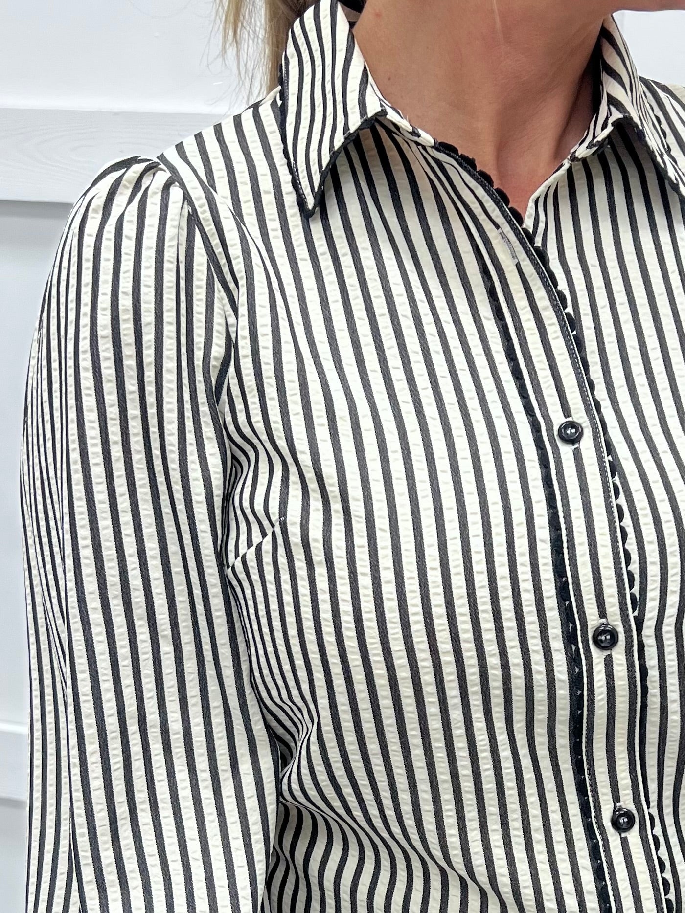 Susie Stripe + Scallop Top