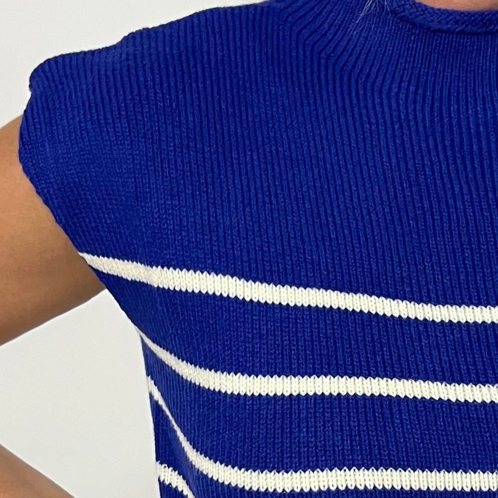 
                      
                        Waldorf Stripe Short Sleeve Sweater (Blue)
                      
                    