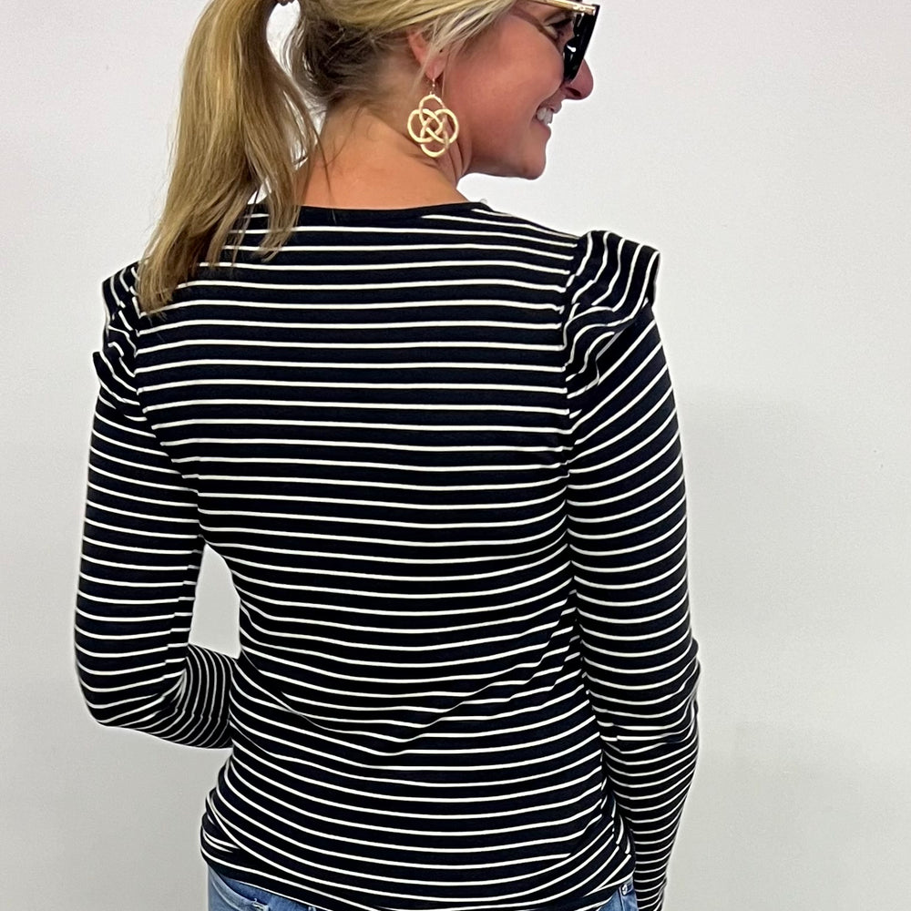 
                  
                    Whitney Stripe + Ruffle Top (Black)
                  
                