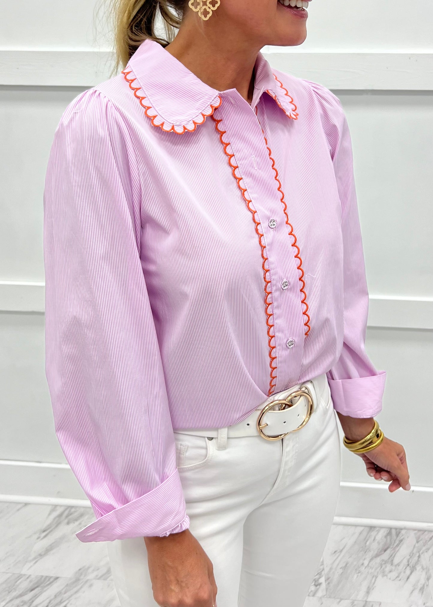Susie Stripe + Scallop Top