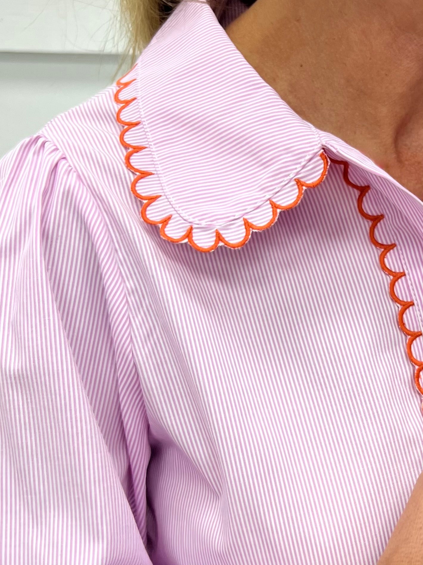 Susie Stripe + Scallop Top