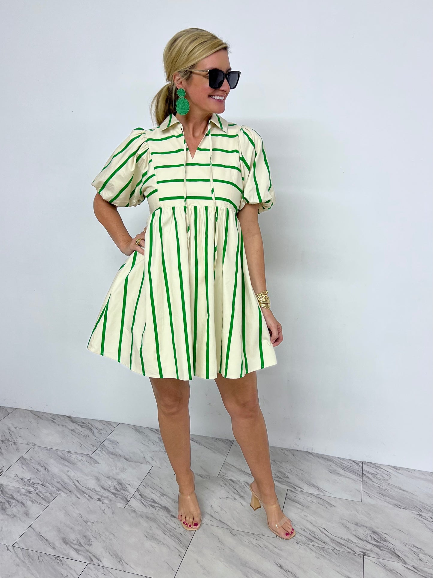 Tribeca Green Stripe Dress