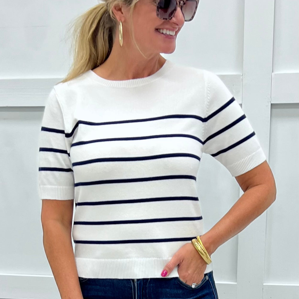 
                  
                    Serena Stripe Sweater (White)
                  
                
