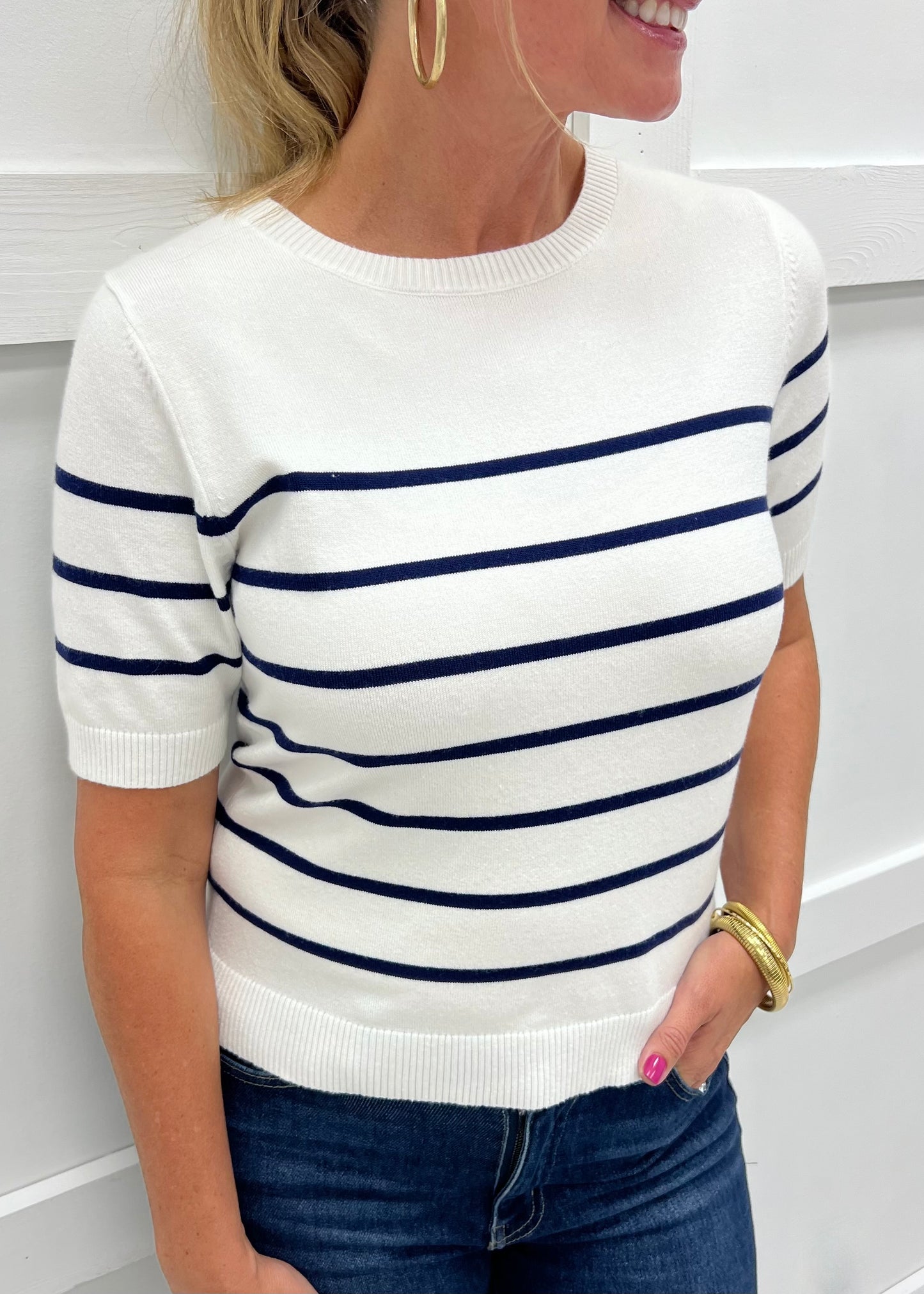 Serena Stripe Sweater (White)