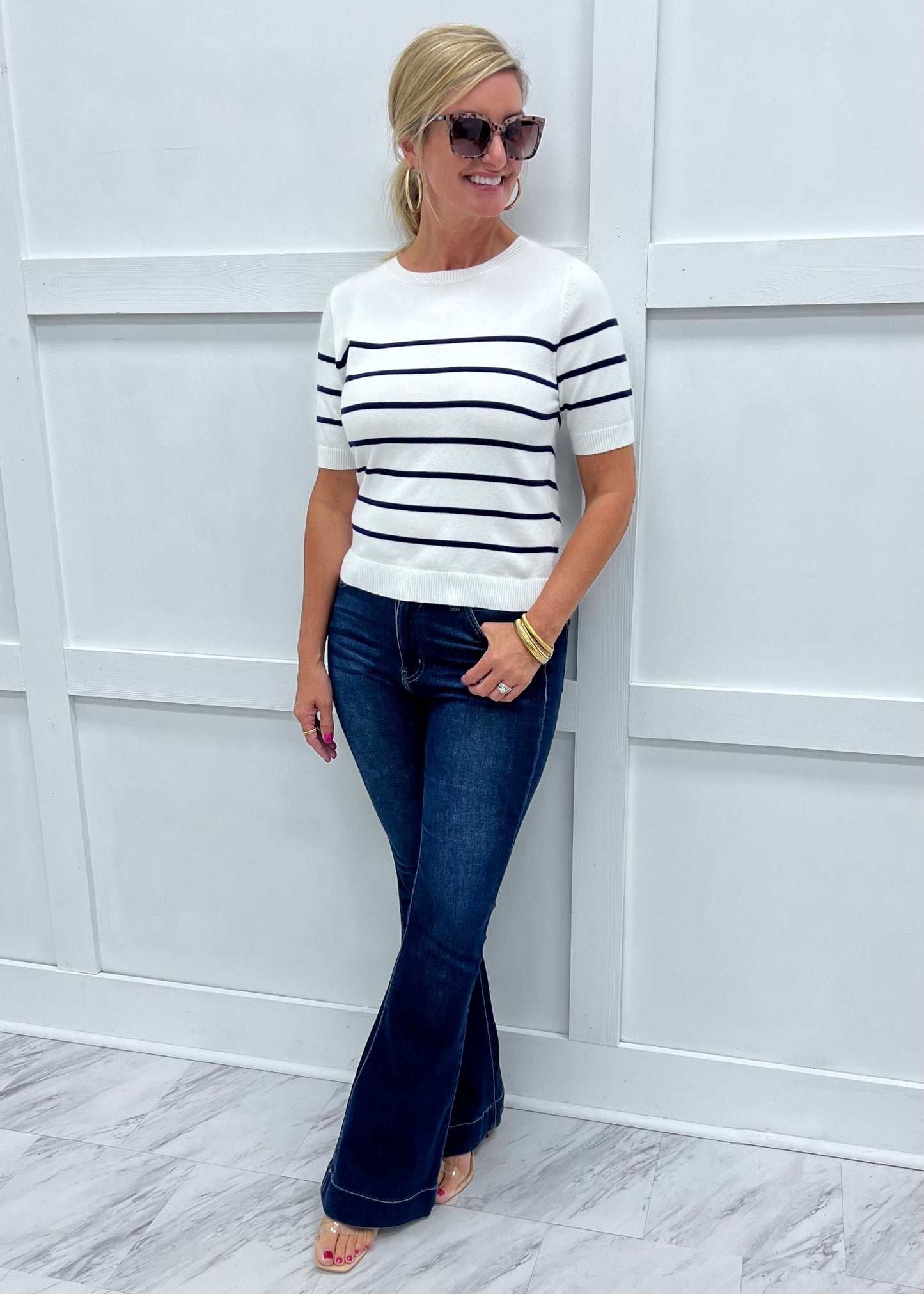Serena Stripe Sweater (White)