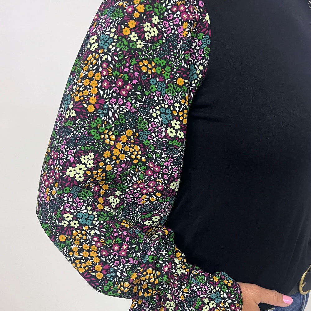 Addison Black Floral Sleeve Top