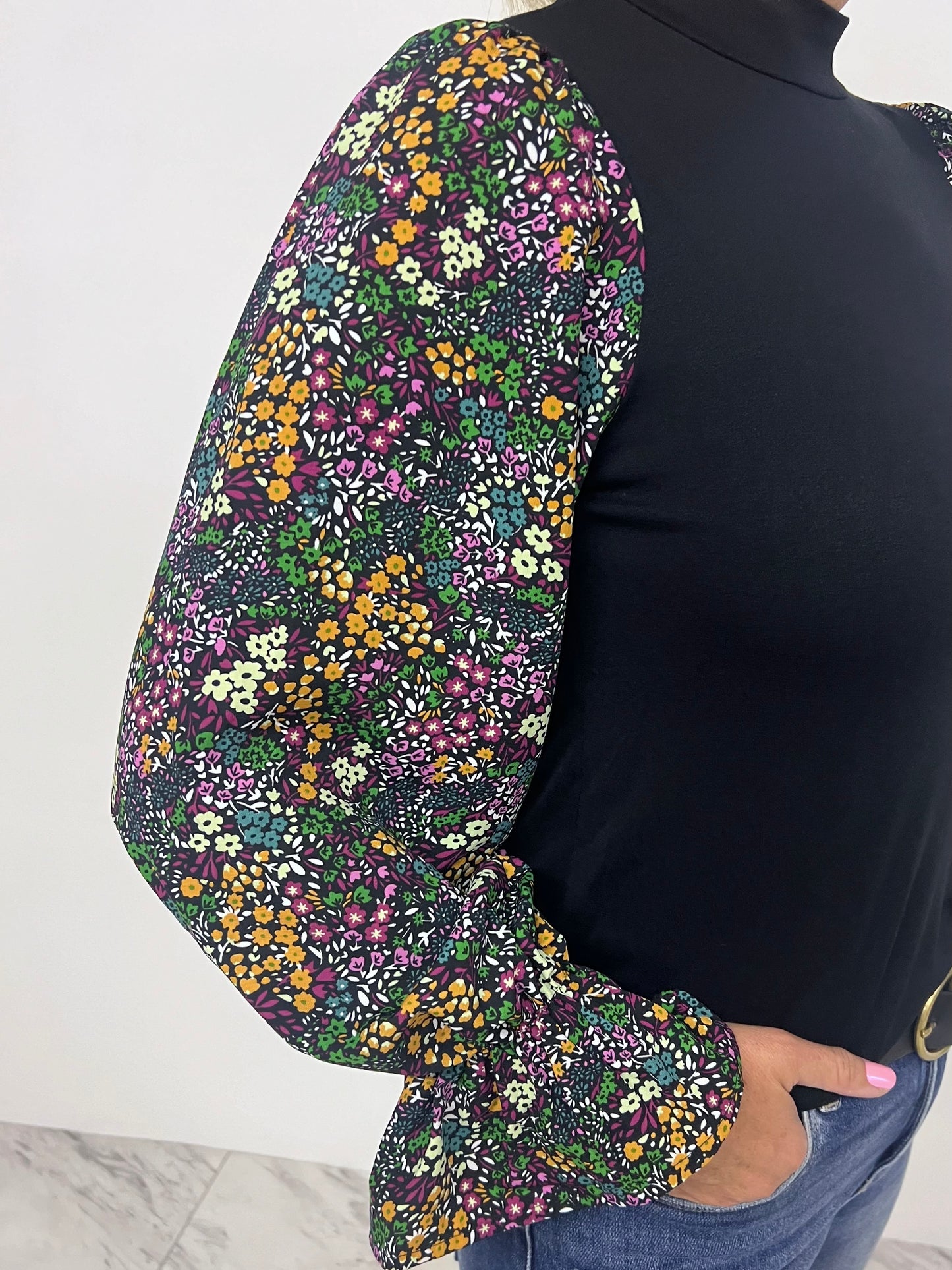 Addison Black Floral Sleeve Top