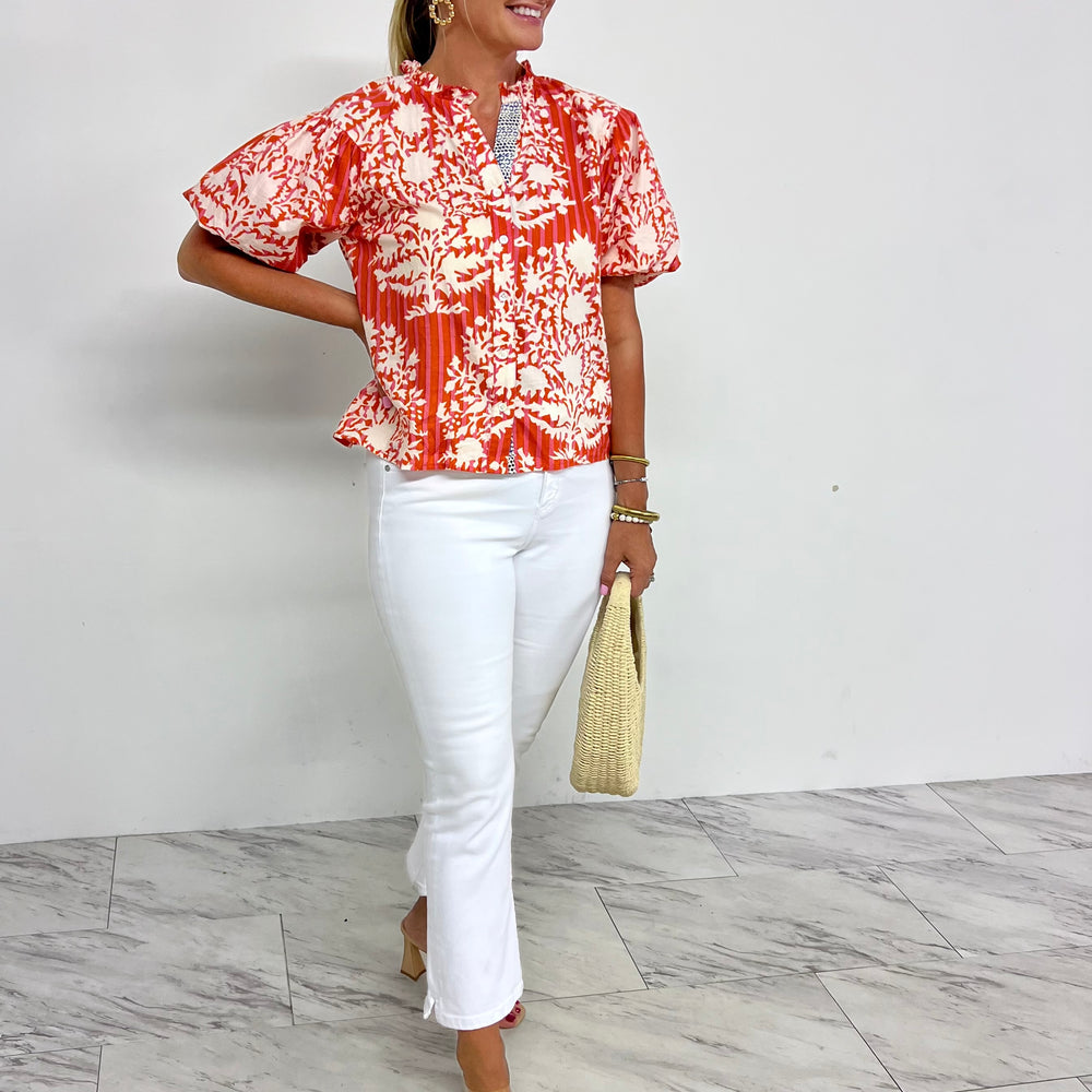 Kinsley Mixed Print Button Front Top
