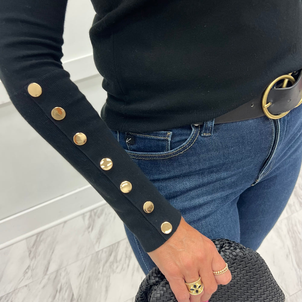 Veronica Black + Button Sleeve Sweater