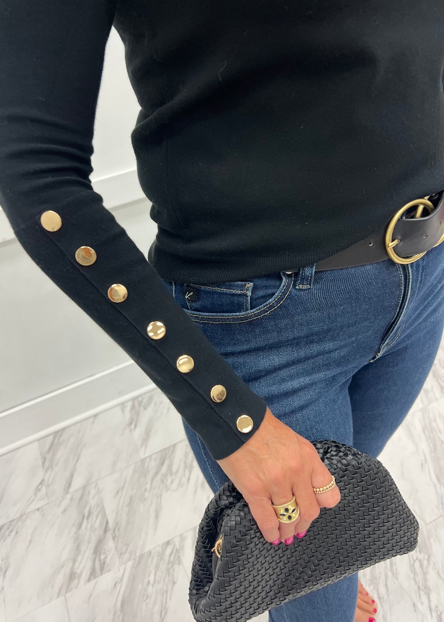 Veronica Black + Button Sleeve Sweater