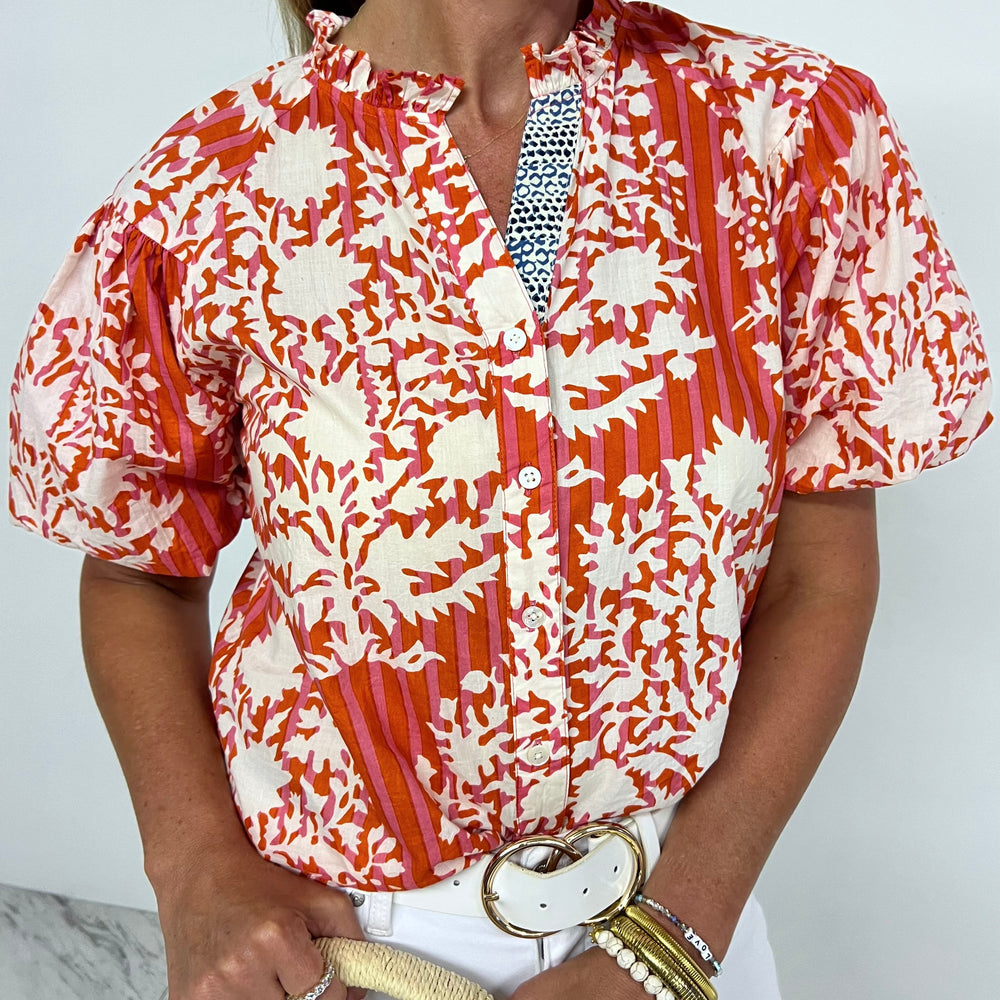 Kinsley Mixed Print Button Front Top