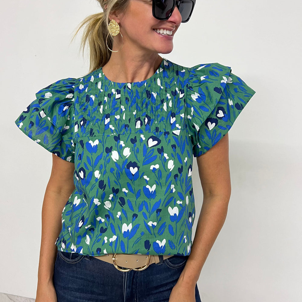 Arielle Floral + Pleat Neck Top - FINAL SALE