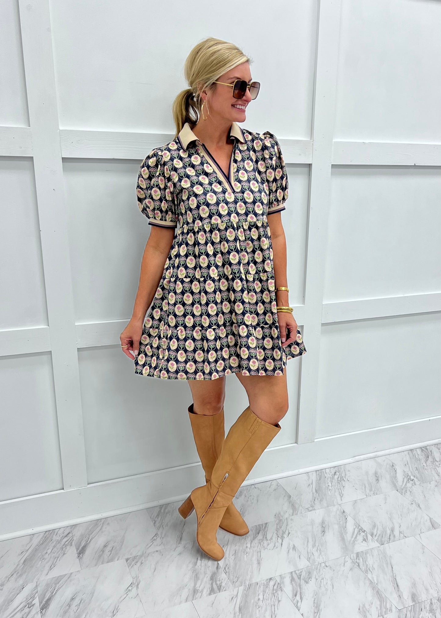 Georgie Print + Collar Dress