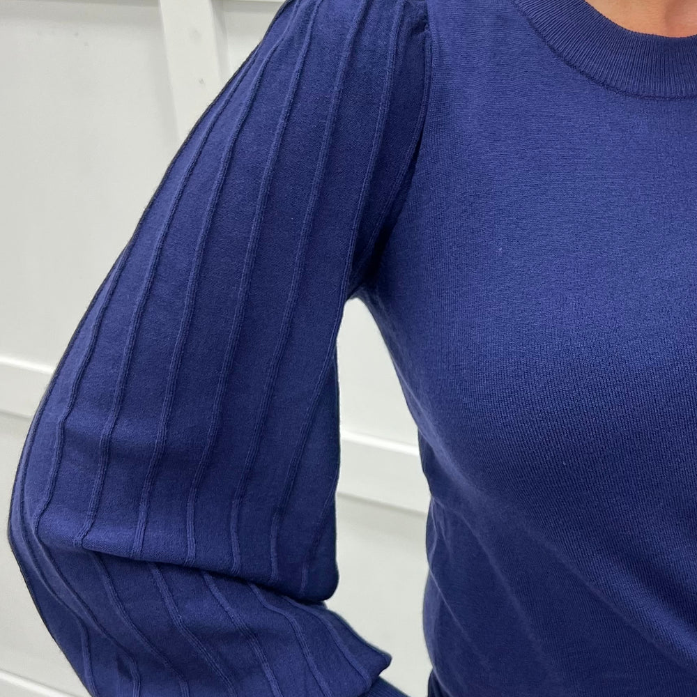 Verona Pleat Sleeve Sweater (Navy)