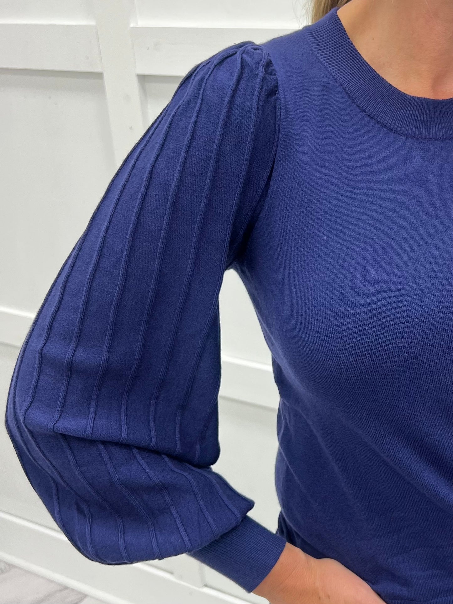 Verona Pleat Sleeve Sweater (Navy)