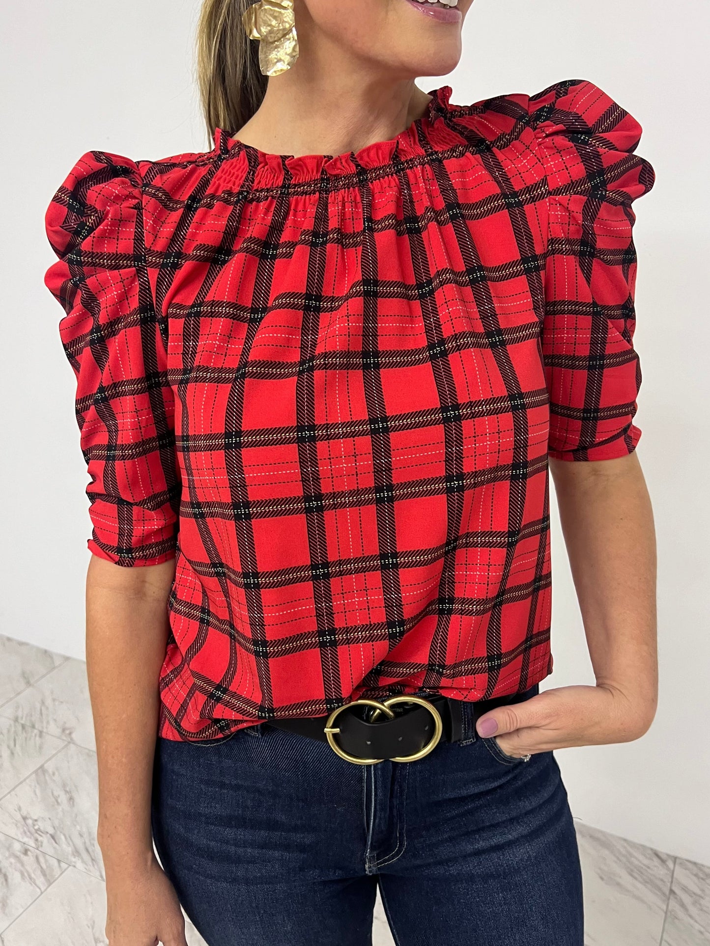 The Holly Plaid Top (red)