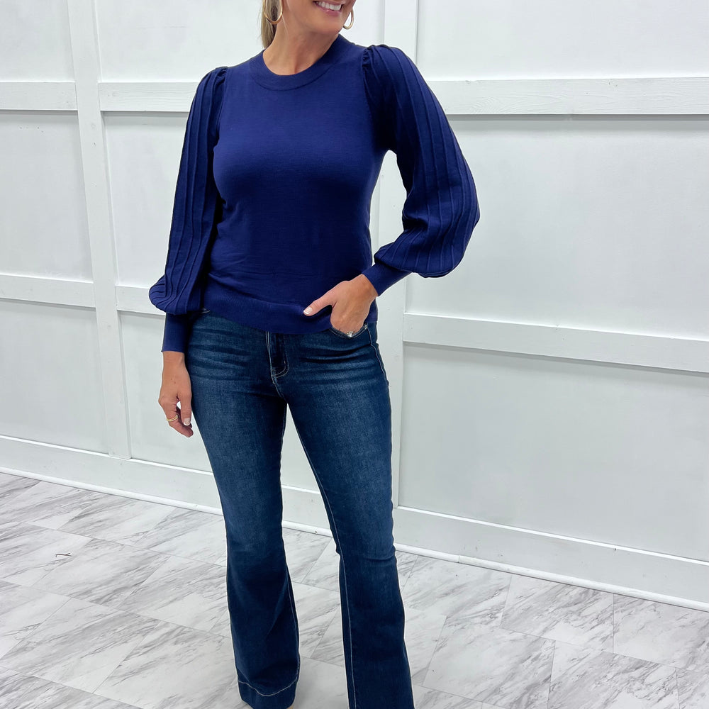 Verona Pleat Sleeve Sweater (Navy)
