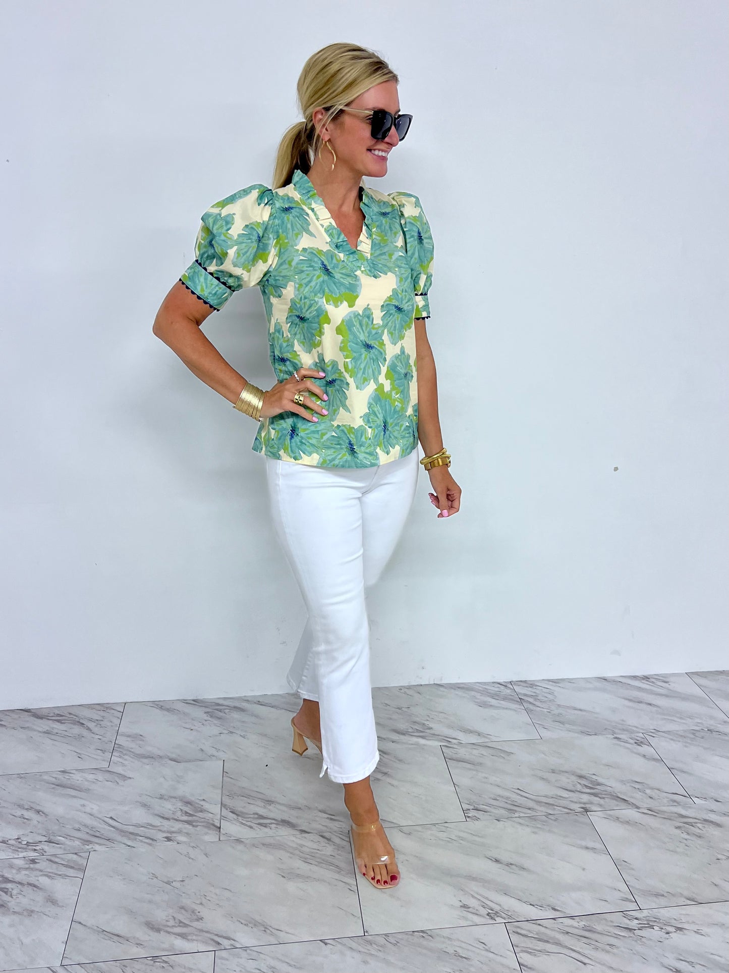 Magnolia Mint Floral Top