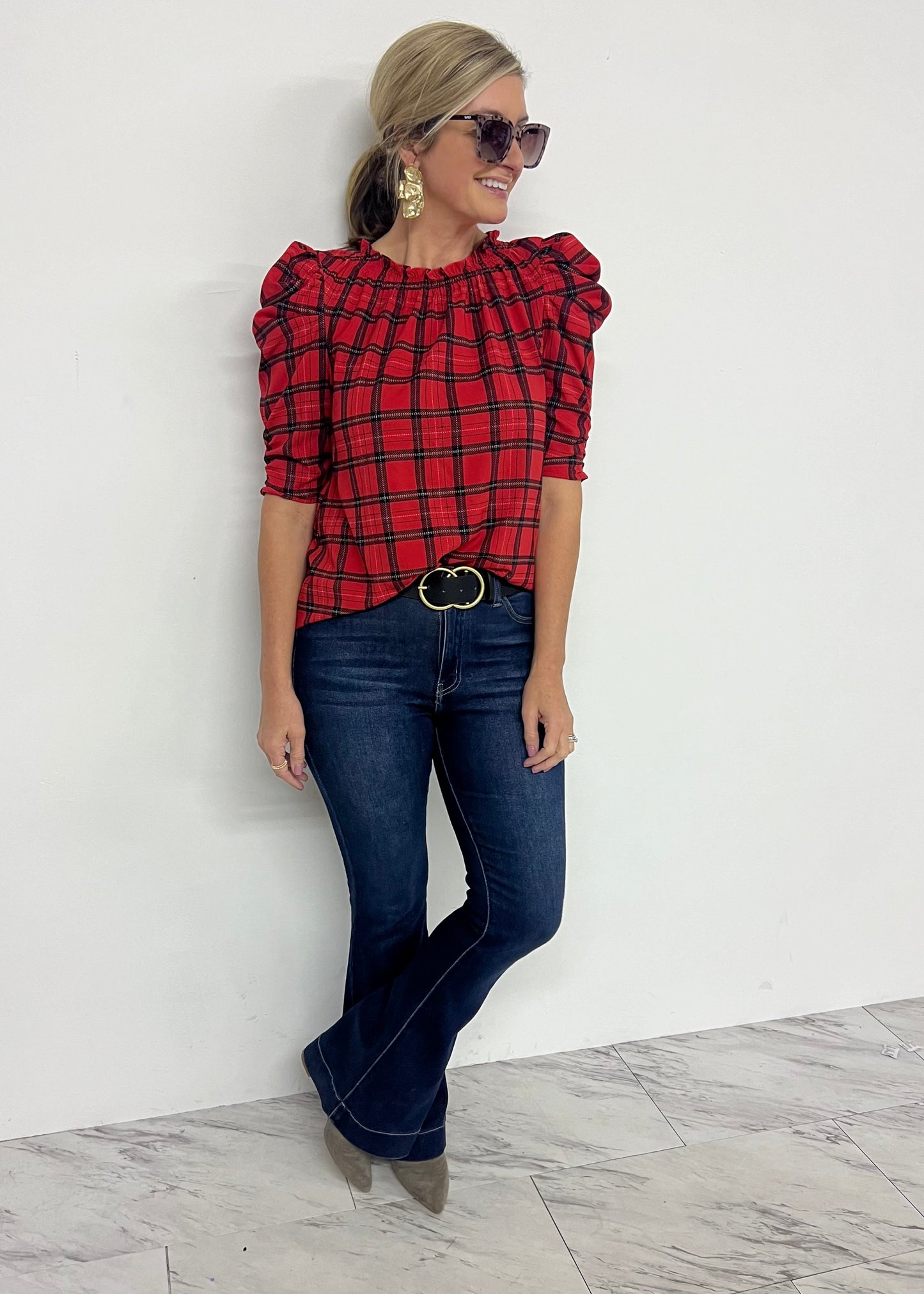 The Holly Plaid Top (red)