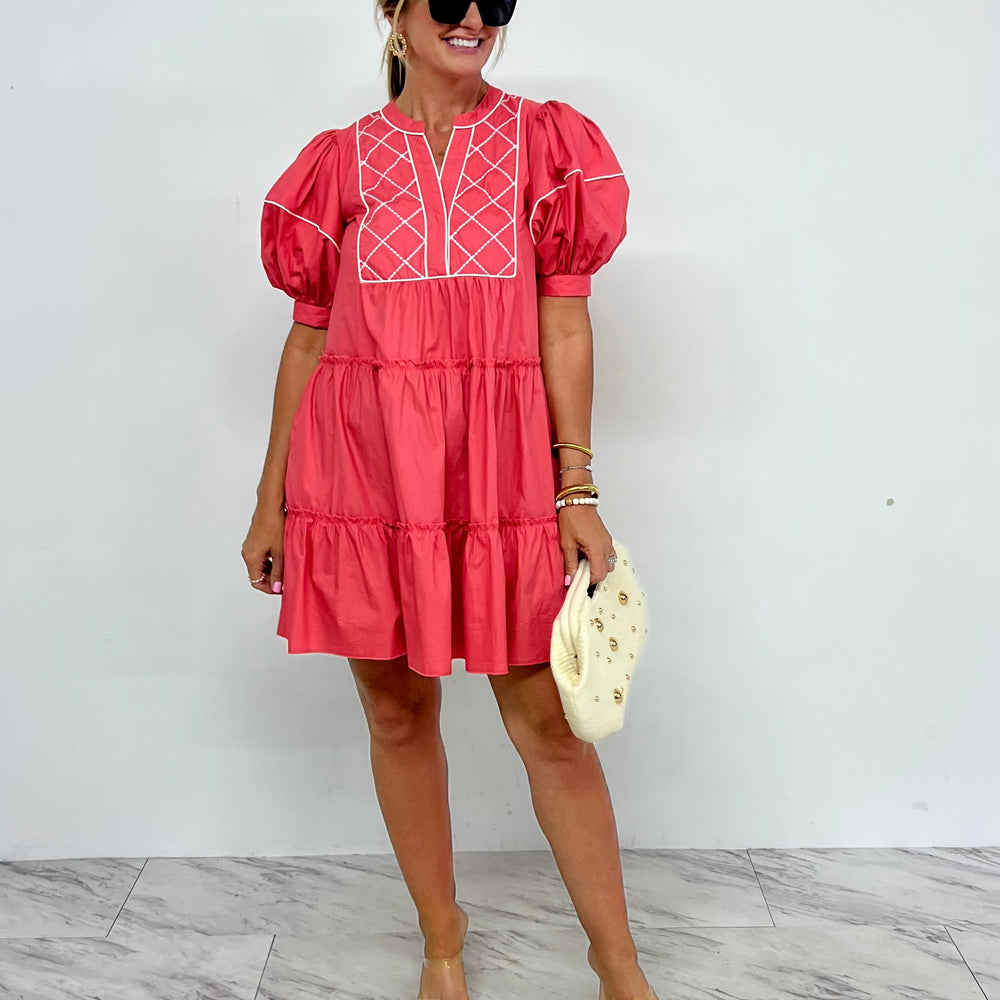 Helena Embroidered Dress (Coral)