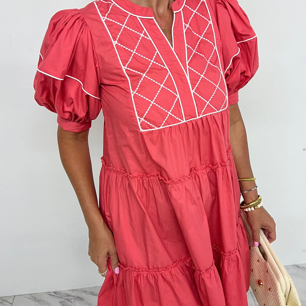 Helena Embroidered Dress (Coral)