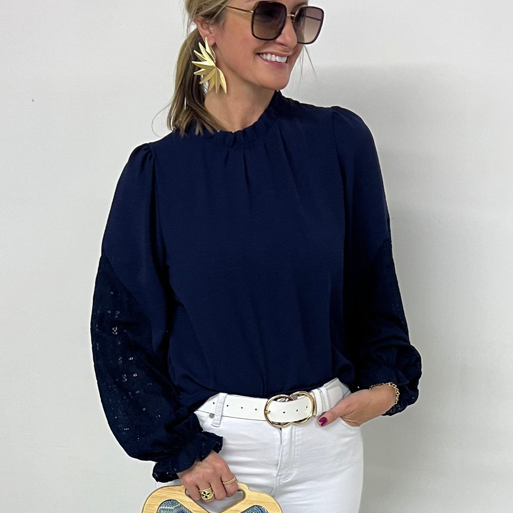 
                  
                    Emmett Navy Lace Sleeve Top
                  
                