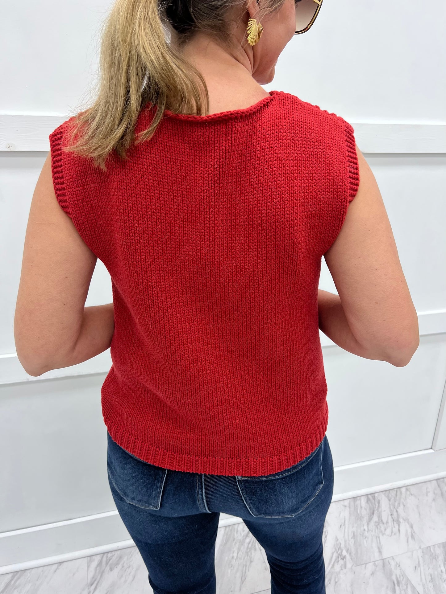 Allie Open Knit Sweater Top (Red)