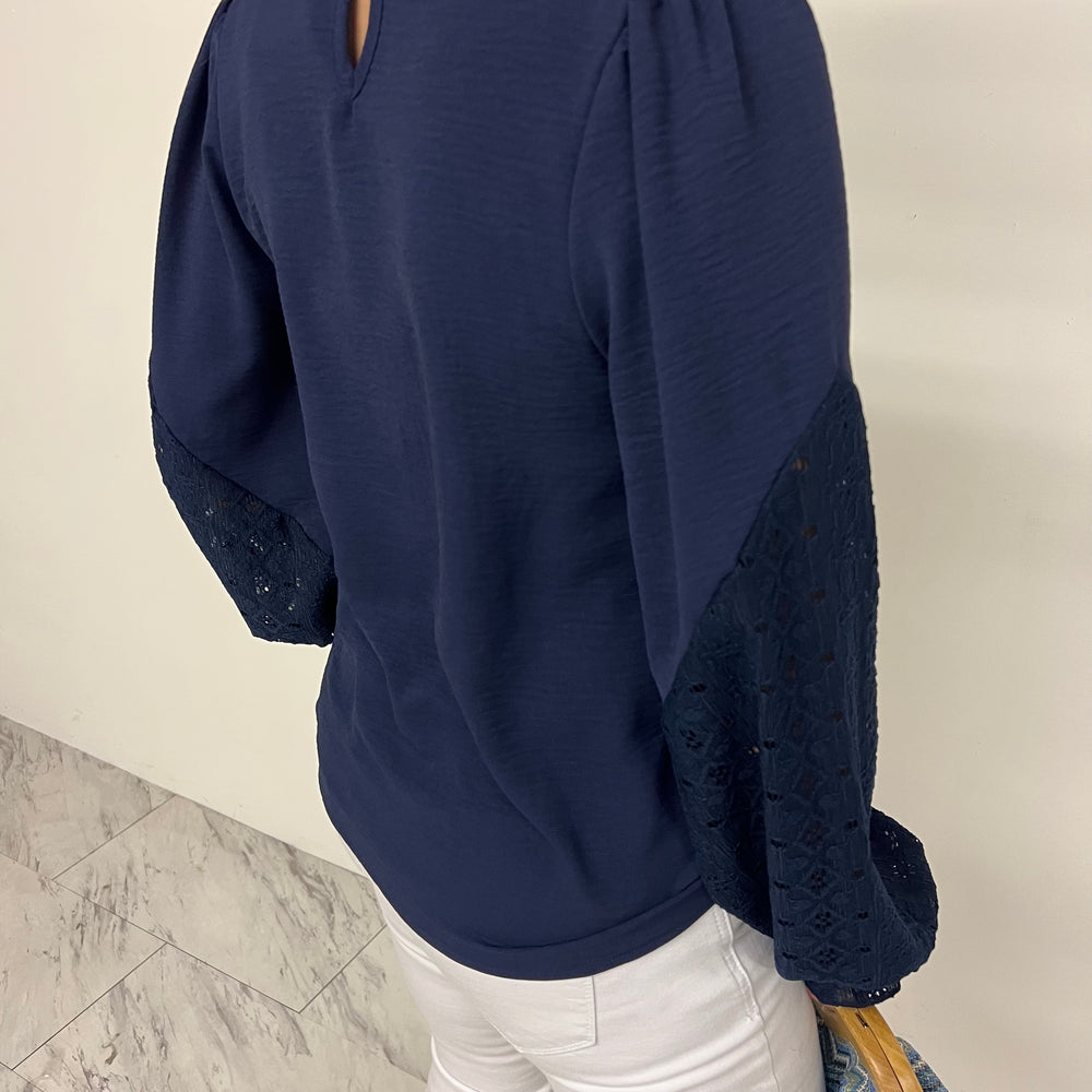 
                  
                    Emmett Navy Lace Sleeve Top
                  
                