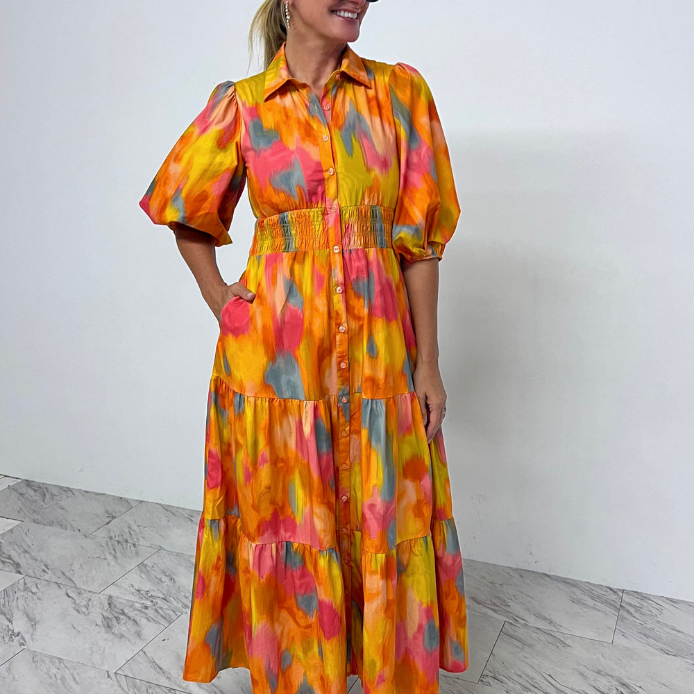 Sunrise Splash Smocked Waist Dress