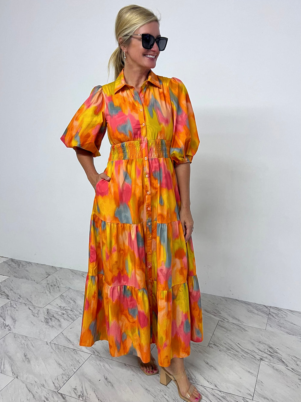 Sunrise Splash Smocked Waist Dress