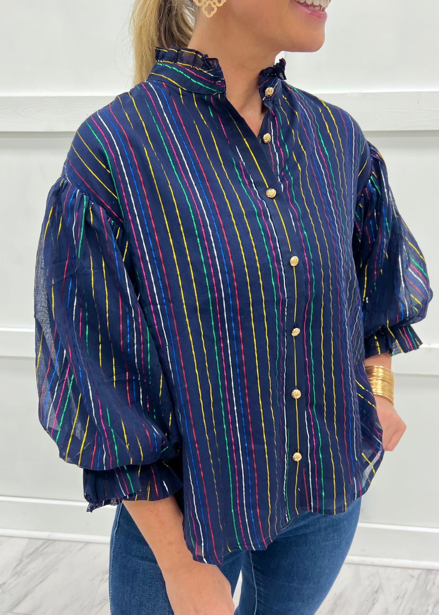 Monica Metallic Stripe Top