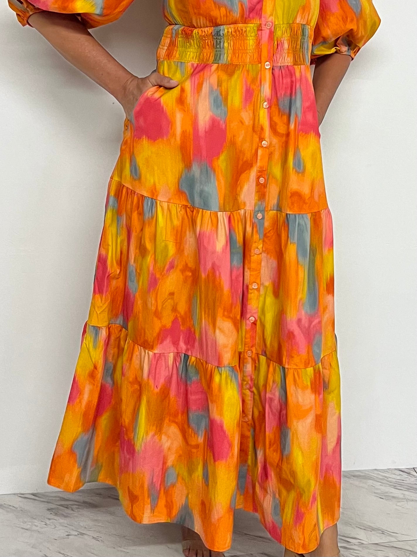 Sunrise Splash Smocked Waist Dress