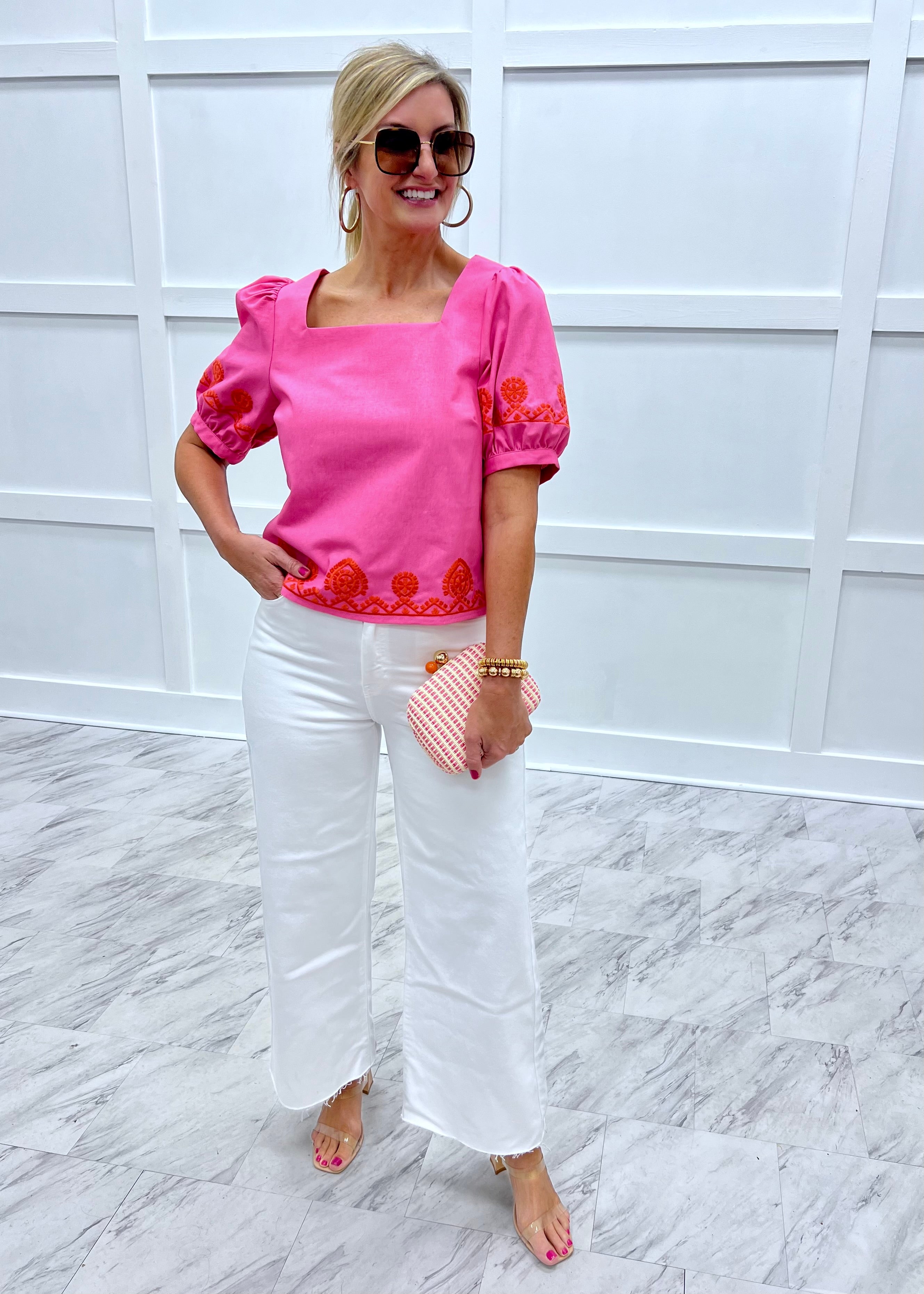 Serena Pink Embroidered Top-FINAL SALE – shop chartreuse