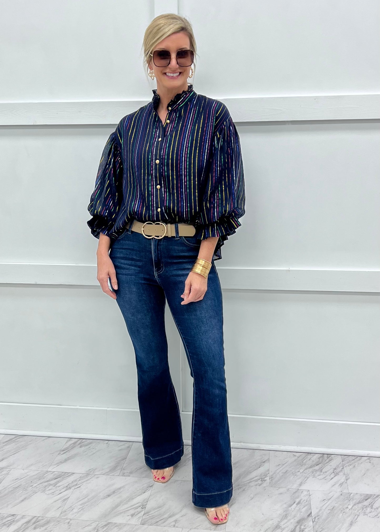 Monica Metallic Stripe Top