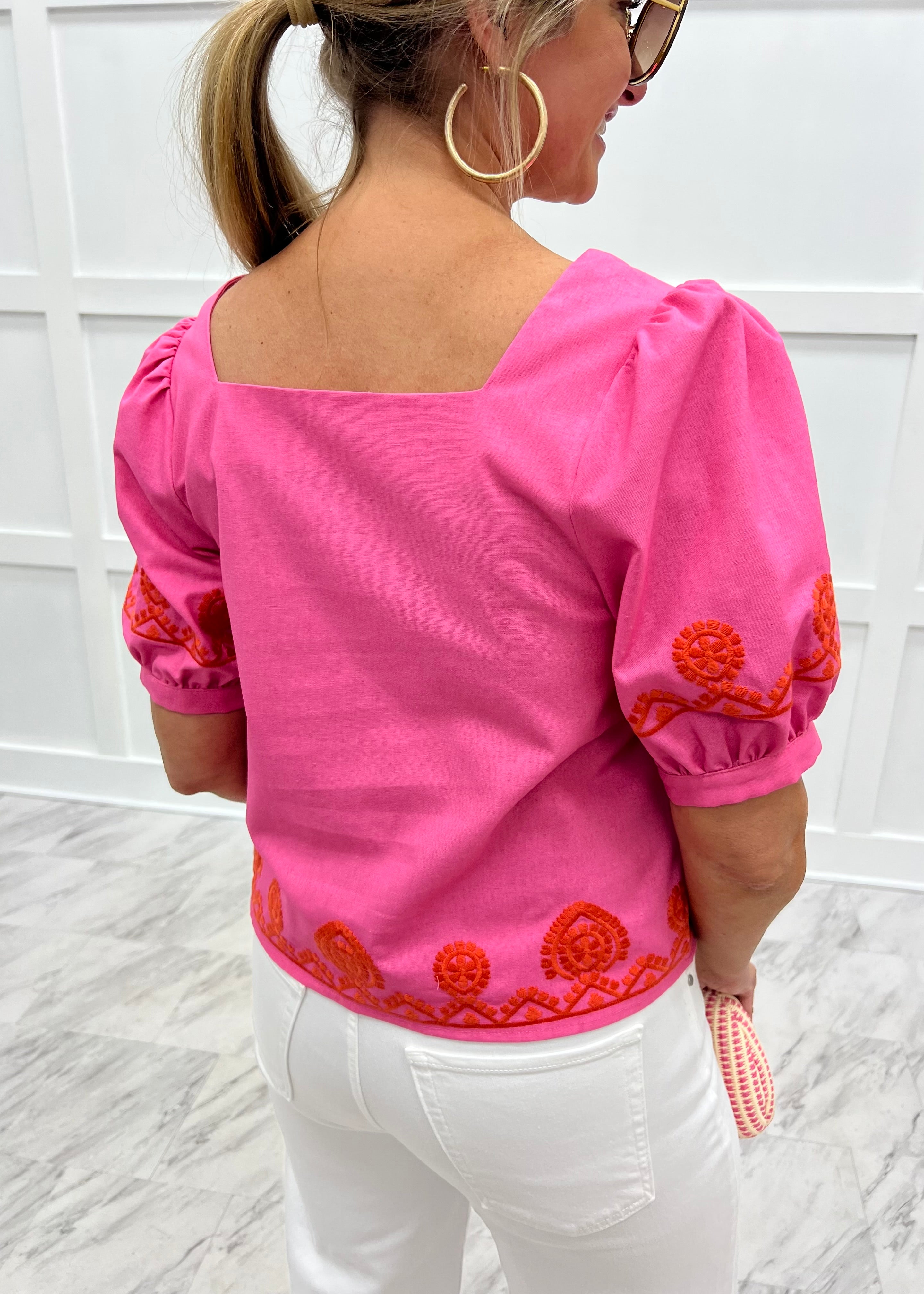 Serena Pink Embroidered Top-FINAL SALE – shop chartreuse